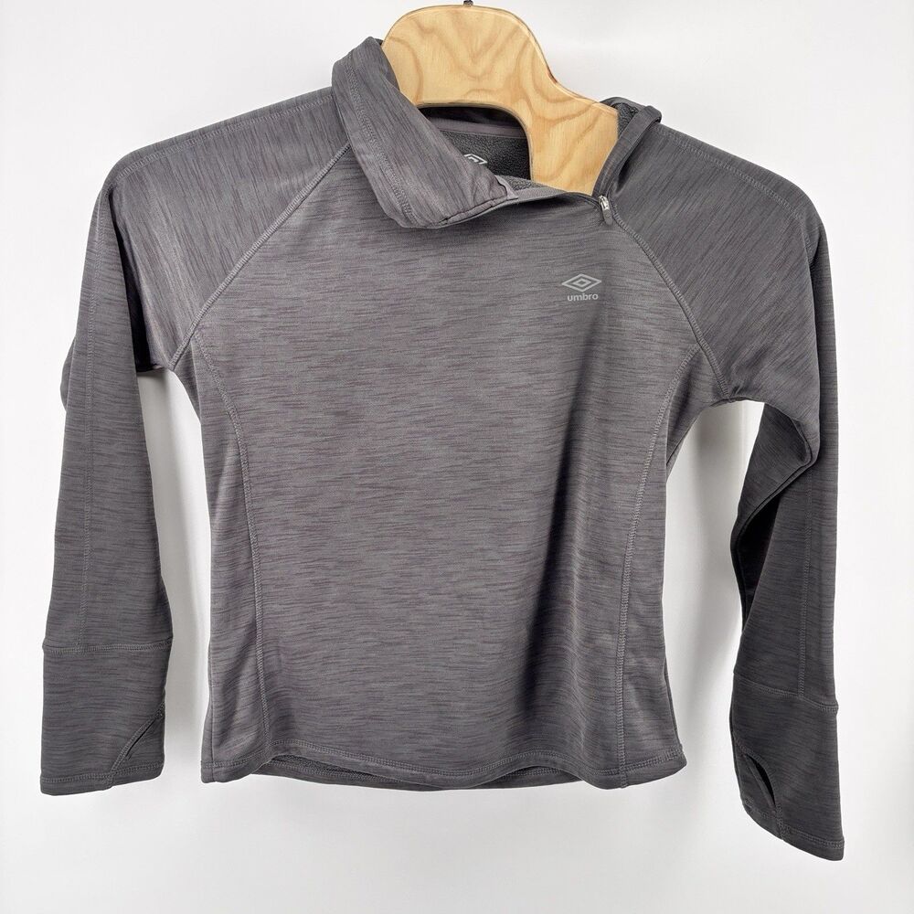 Umbro Women’s L Gray Quarter Zip Athletic Pullover Thumbhole Long Sleeve Top